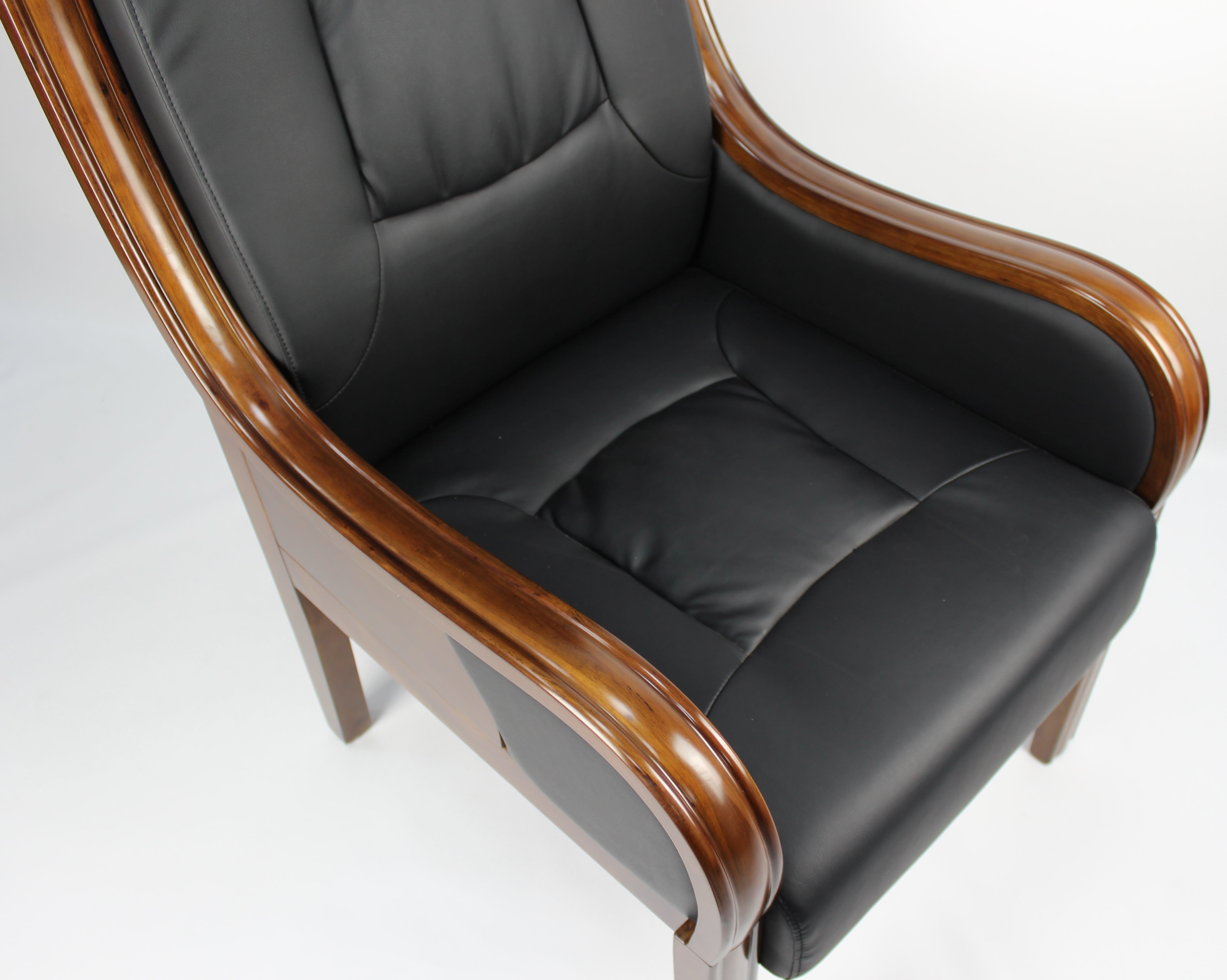 Black Leather Executive Visitors Chair with Wooden Frame - F53C